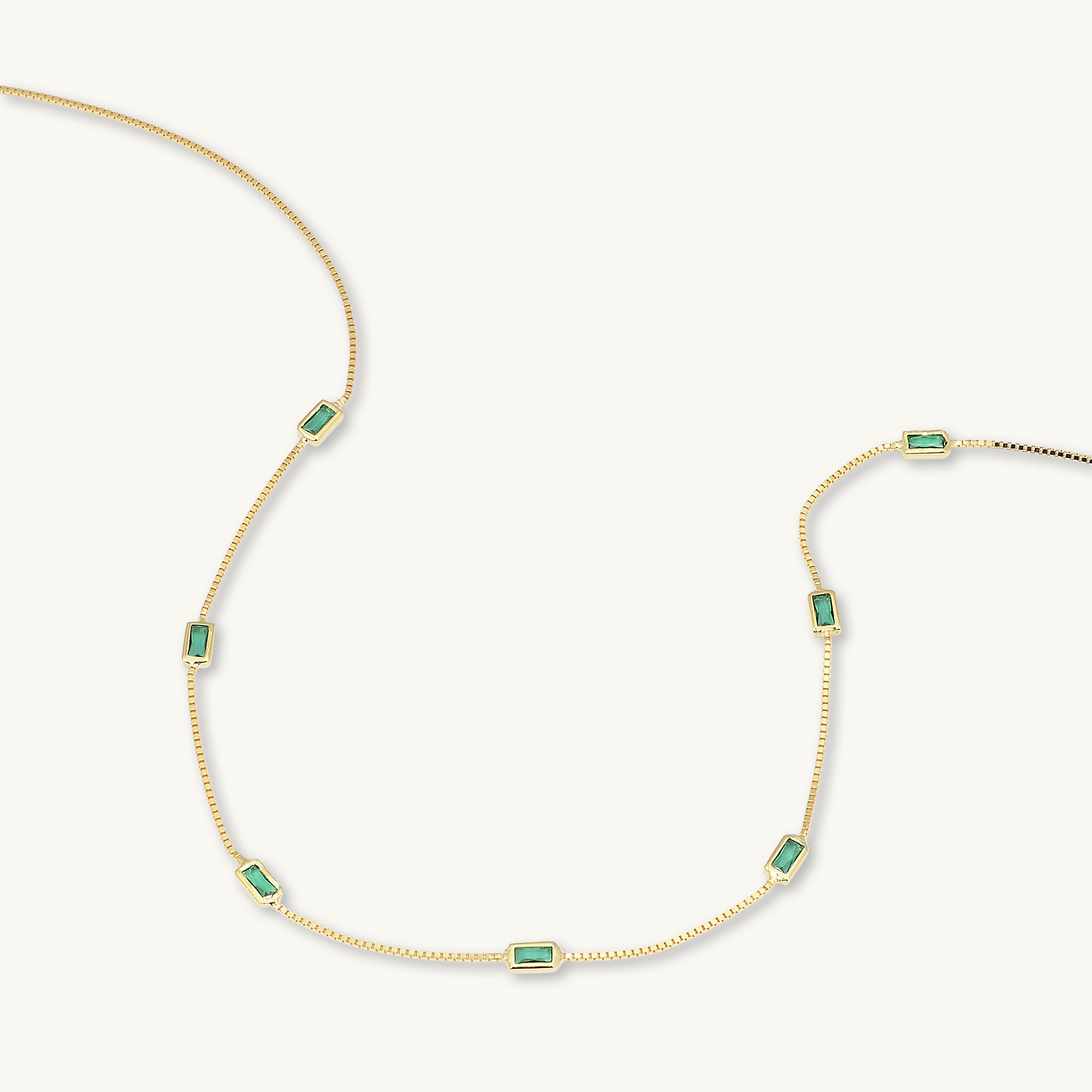 Emerald Baguette Station Necklace