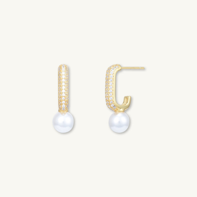 Pearl C Shaped Huggie Earrings