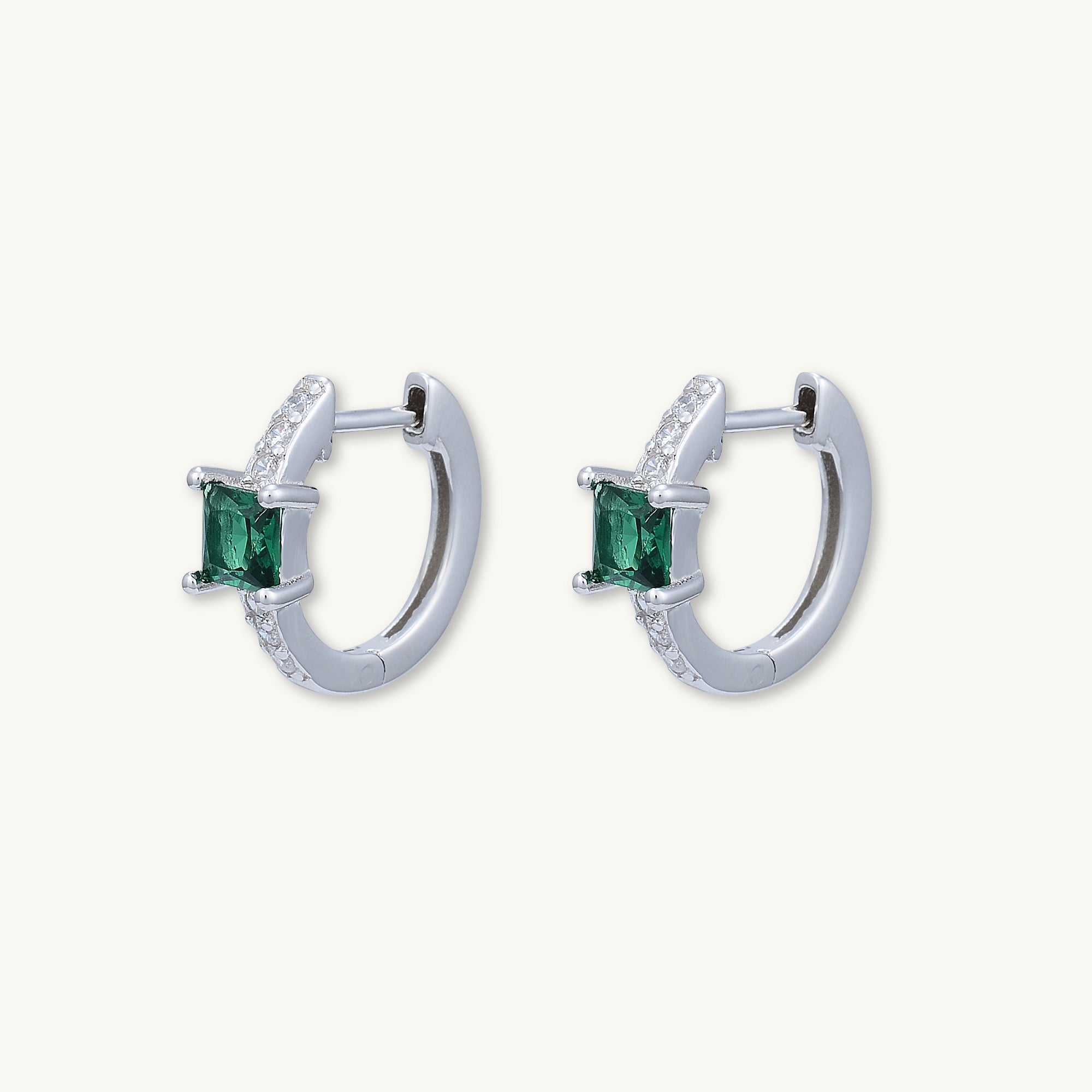 Emerald Green Square Sapphire Huggie Earrings