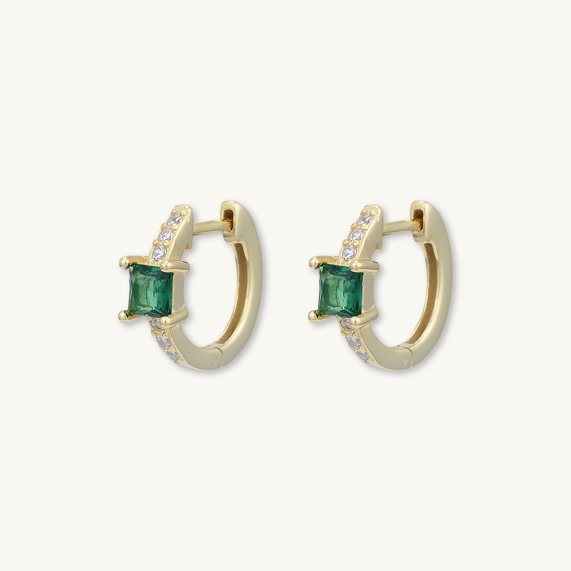 Emerald Green Square Sapphire Huggie Earrings