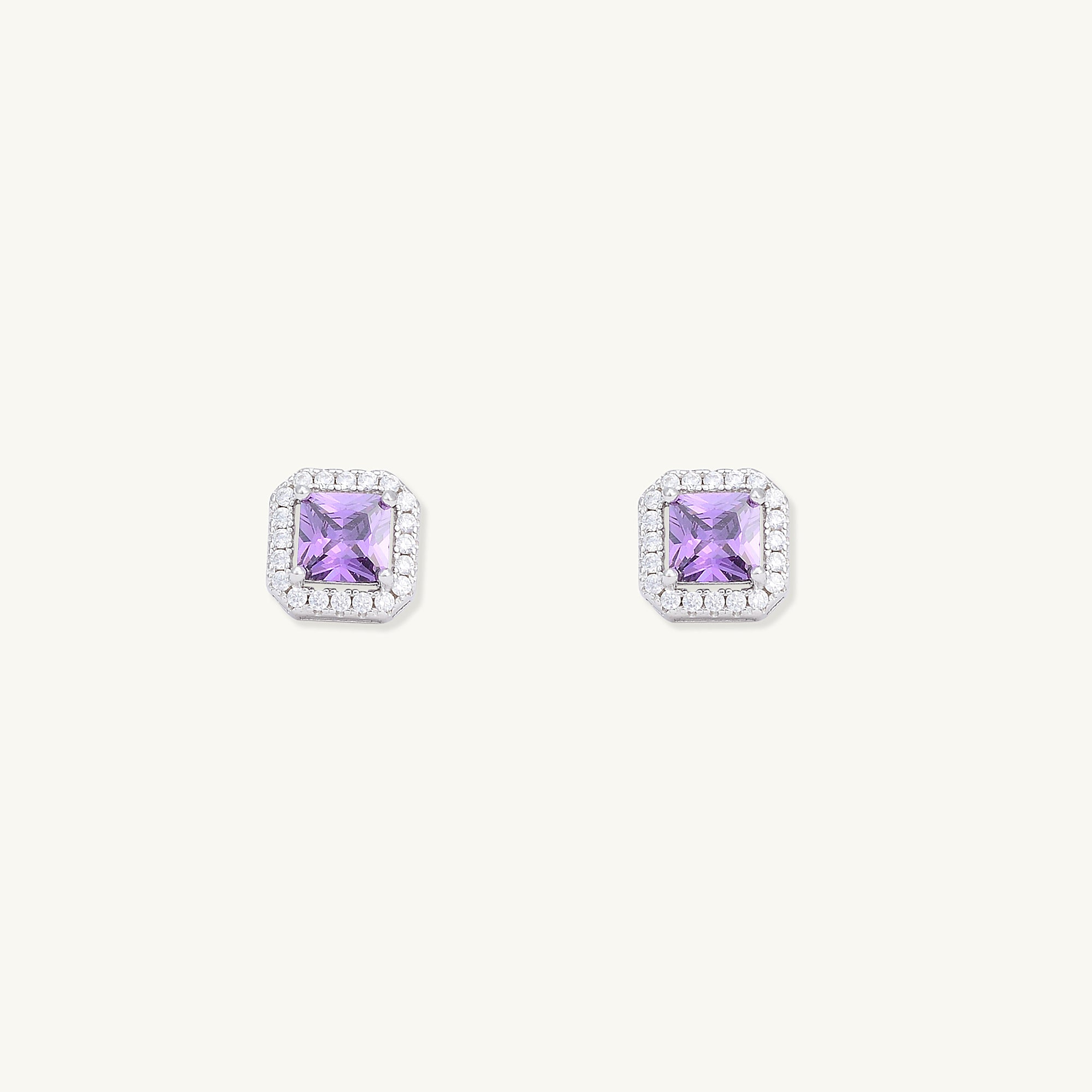 Purple Square Pave Halo Stud Earrings