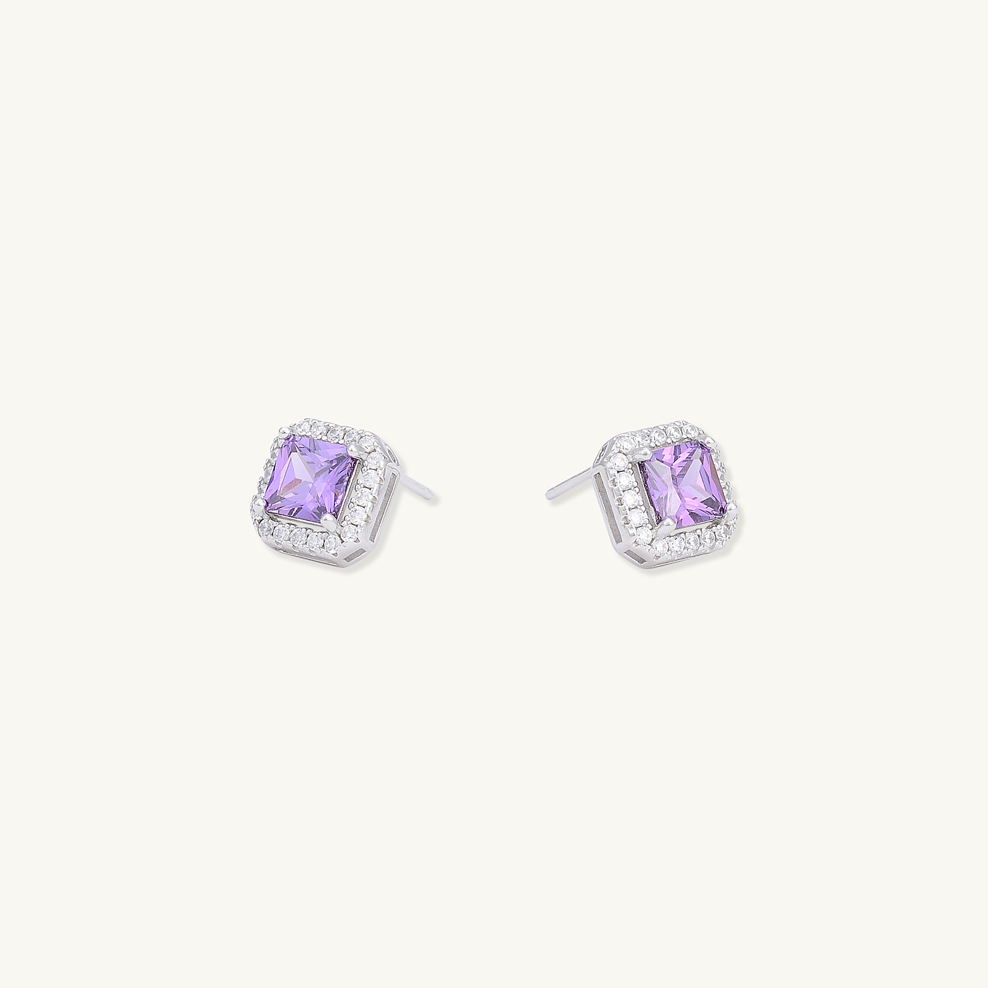 Purple Square Pave Halo Stud Earrings