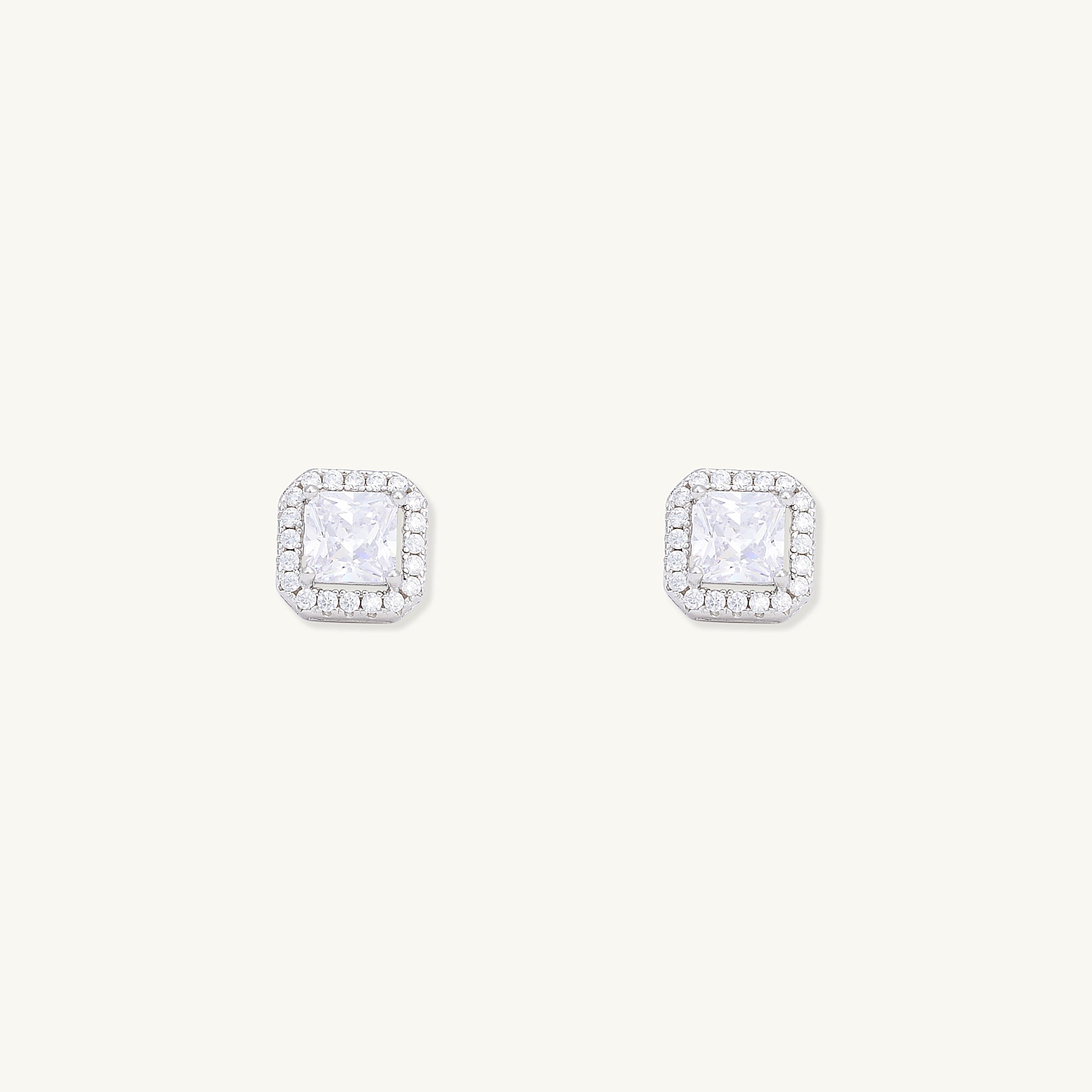Square Pave Halo Stud Earrings