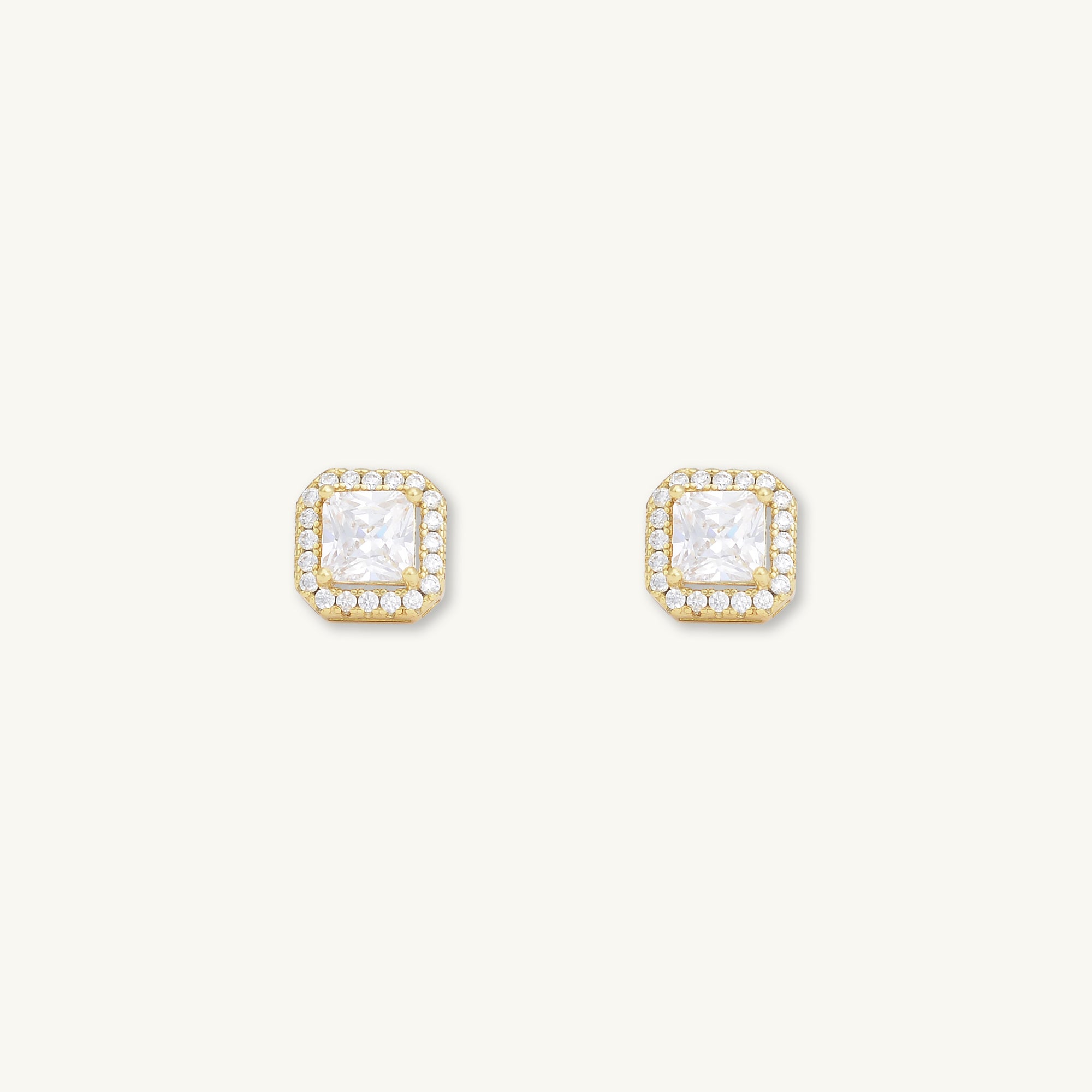Square Pave Halo Stud Earrings