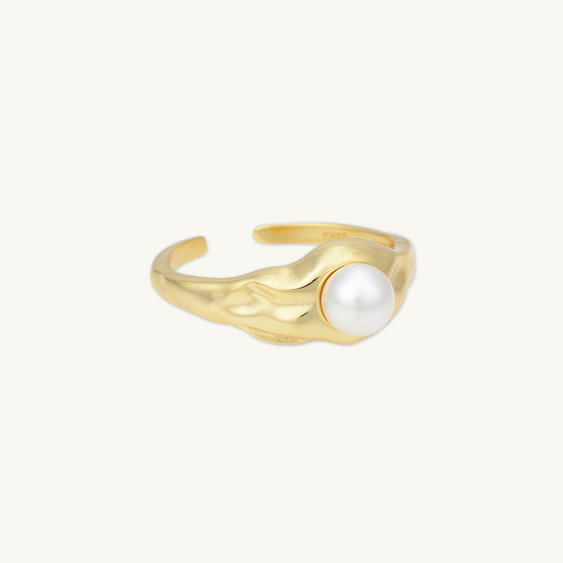 Molten Signet Pearl Open Ring
