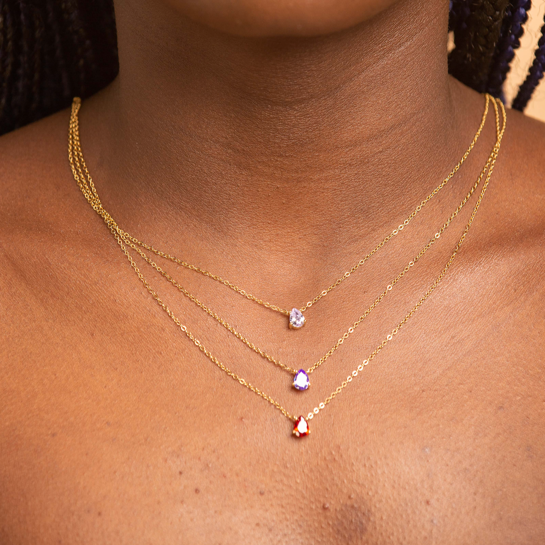 Birthstone Pear Shaped Necklace February